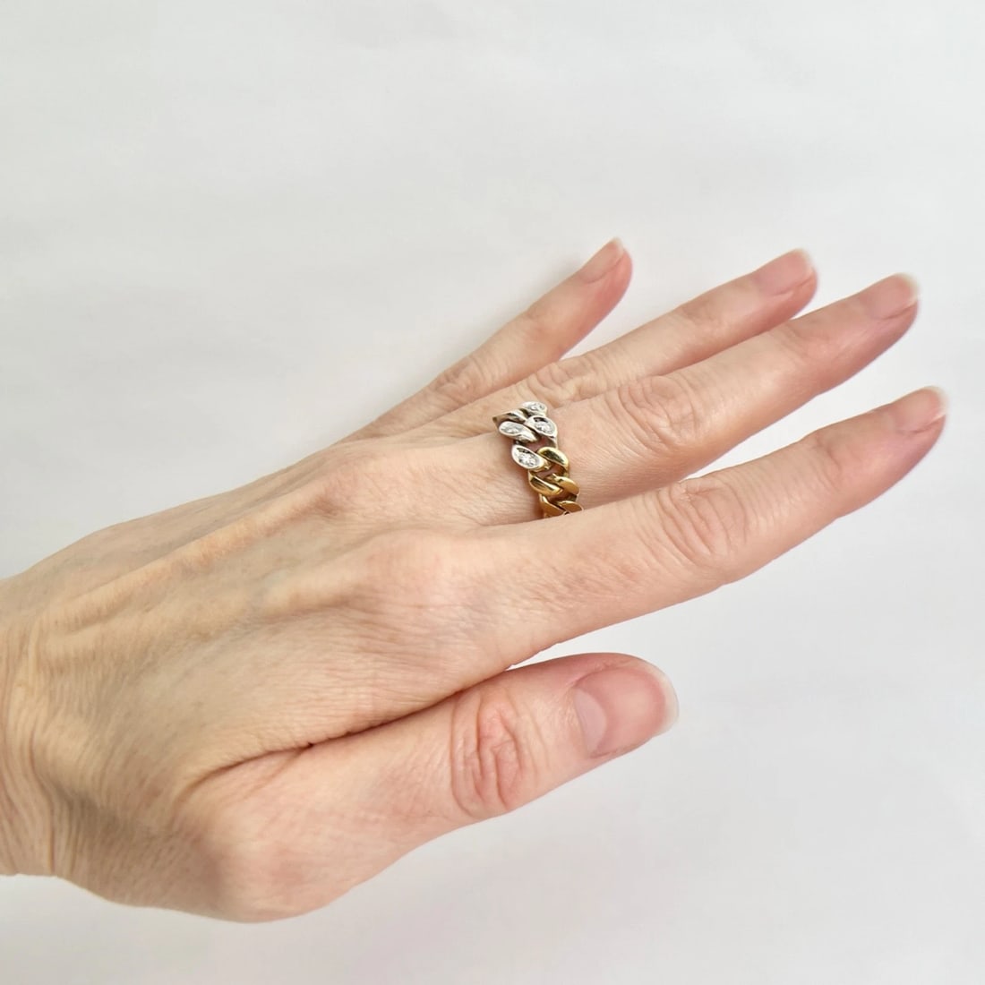 Diamond Cuban Curb Chain Link Statement Ring 18K Yellow Gold, 7.93 Grams - 4