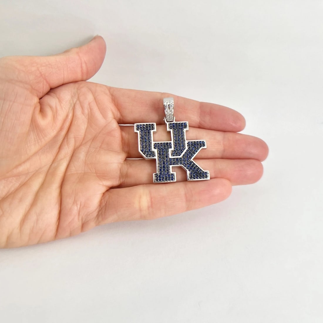 University of Kentucky UK Sapphire Diamond Pendant 14K White Gold, 15.33 Grams - 2