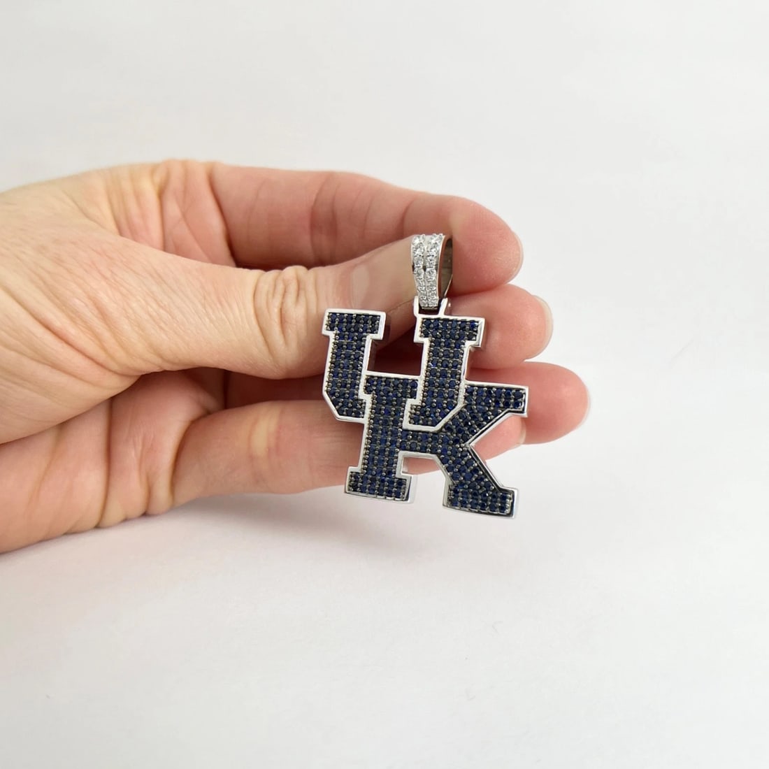 University of Kentucky UK Sapphire Diamond Pendant 14K White Gold, 15.33 Grams - 4