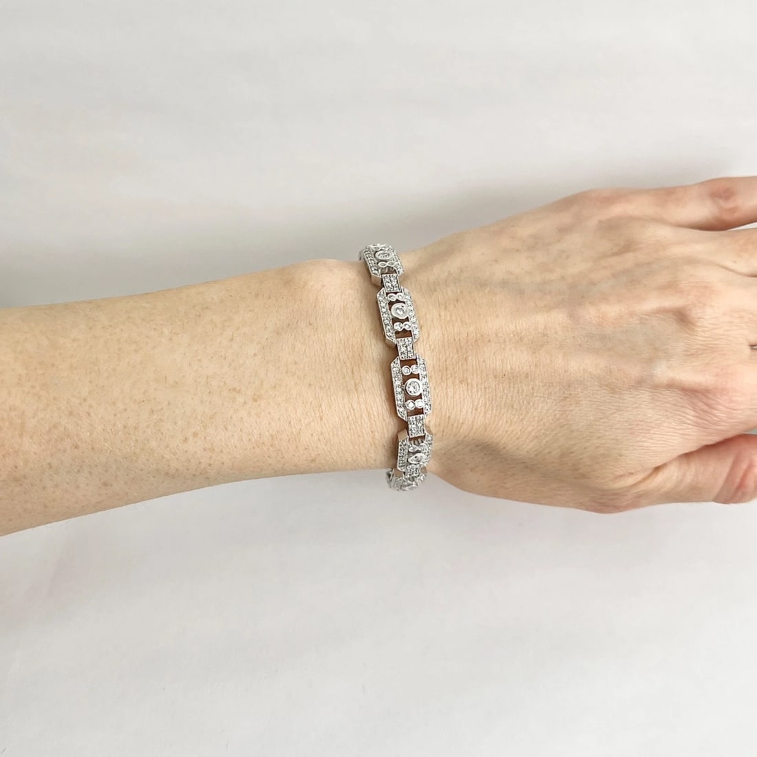 Vintage Art-Deco Style Diamond Bracelet 14K White Gold, 3.15 CTW, 19.61 Grams - 3