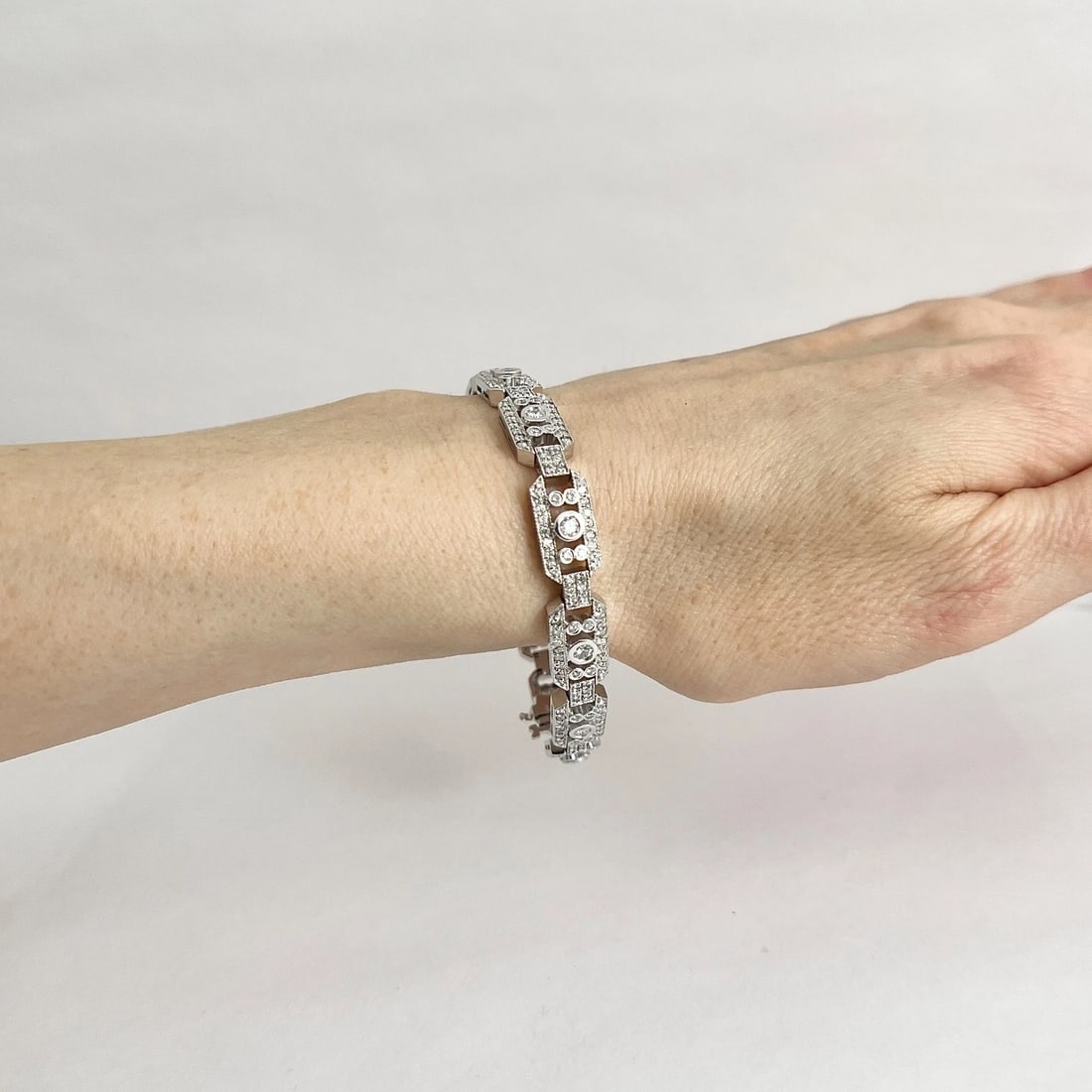 Vintage Art-Deco Style Diamond Bracelet 14K White Gold, 3.15 CTW, 19.61 Grams - 4