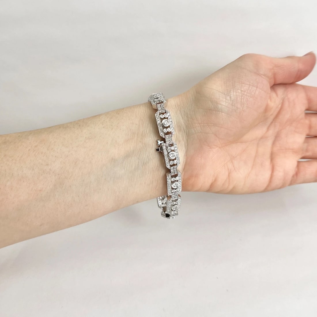 Vintage Art-Deco Style Diamond Bracelet 14K White Gold, 3.15 CTW, 19.61 Grams - 5