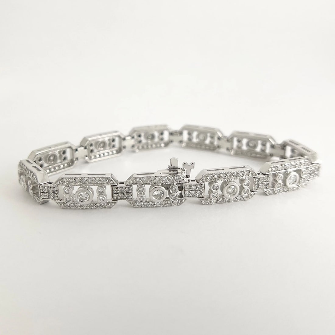 Vintage Art-Deco Style Diamond Bracelet 14K White Gold, 3.15 CTW, 19.61 Grams - 6
