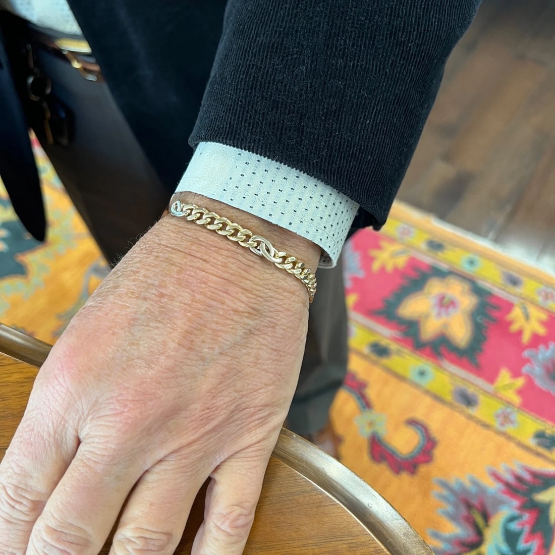 Men's Italian Curb Cuban Chain Bracelet 18K Yellow Gold, 8.25 Inches, 31.91 Gram - 5