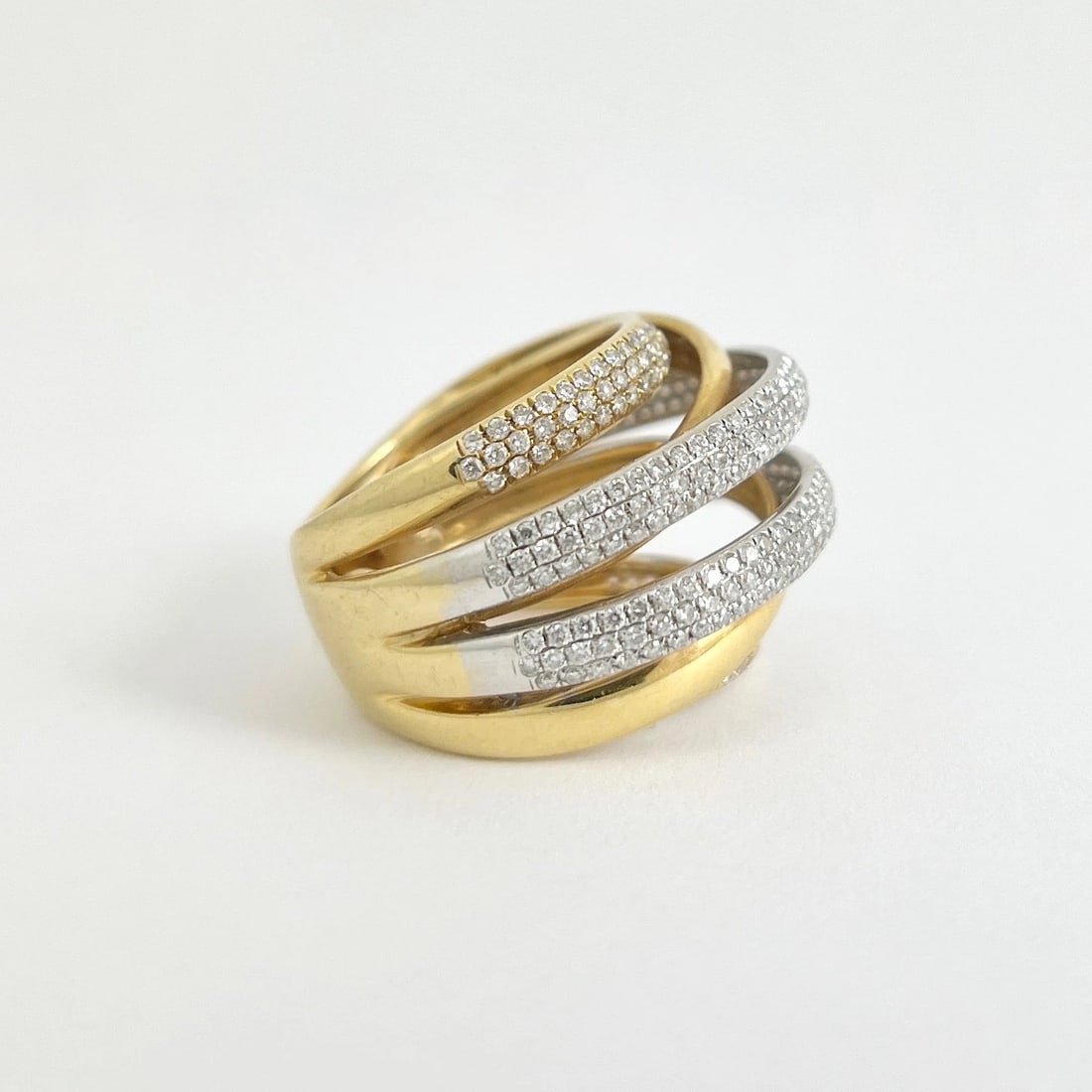 Estate Two-Tone Diamond Crisscross Statement Ring 18K Yellow Gold, 13.93 Grams - 6