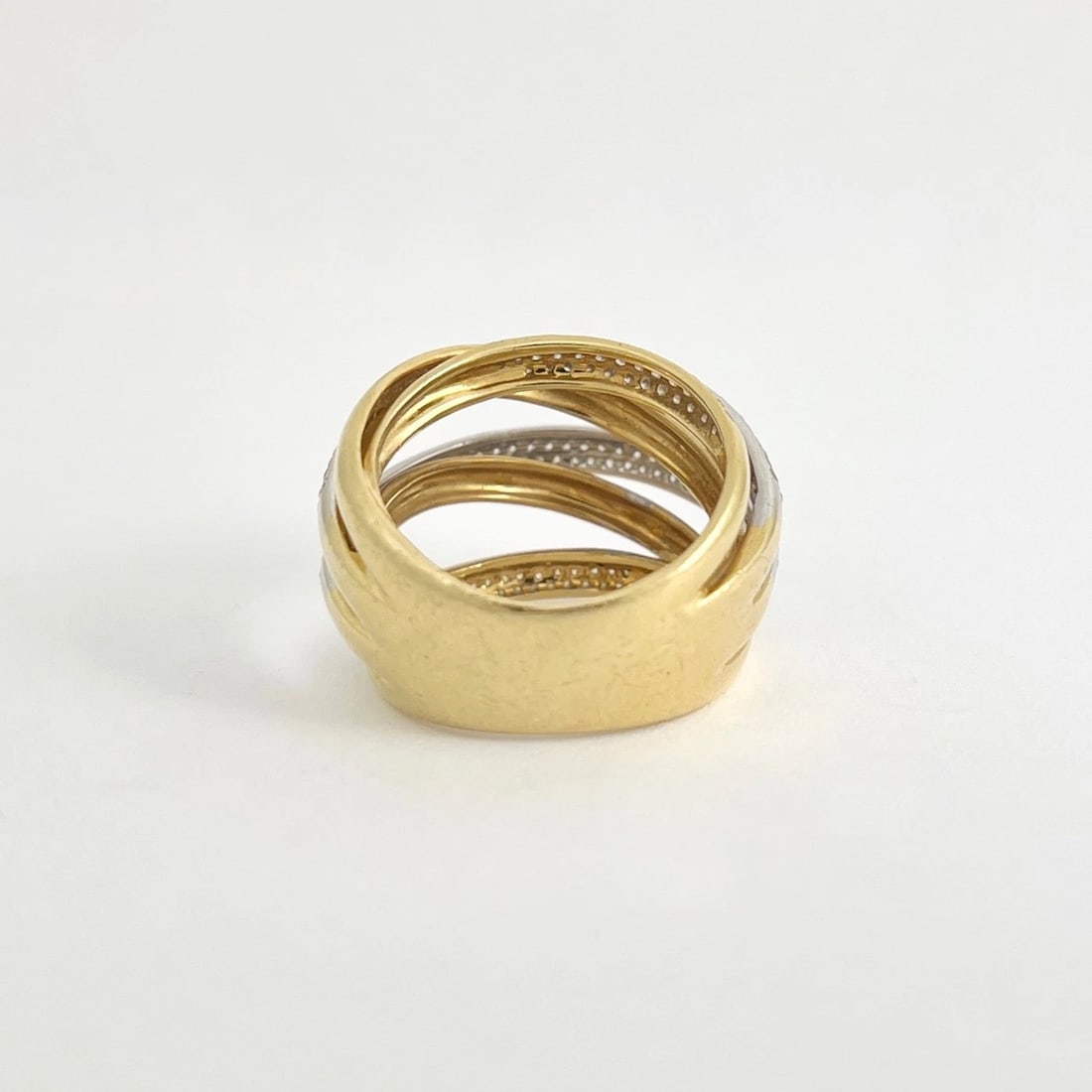 Estate Two-Tone Diamond Crisscross Statement Ring 18K Yellow Gold, 13.93 Grams - 7