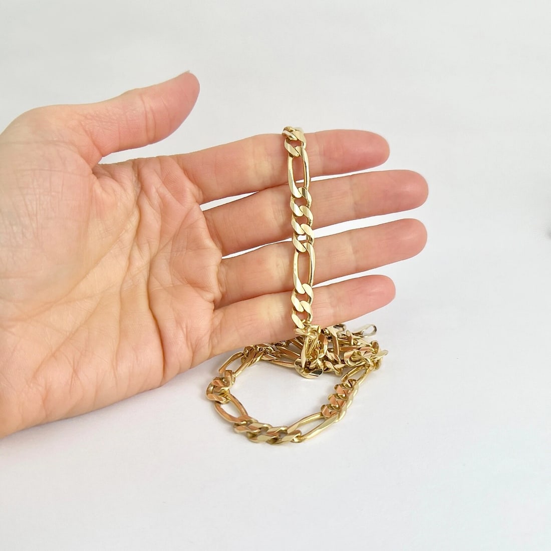 Italian Figaro Chain Necklace 14K Yellow Gold, 21 Inches, 6.8 mm, 40.23 Grams - 5