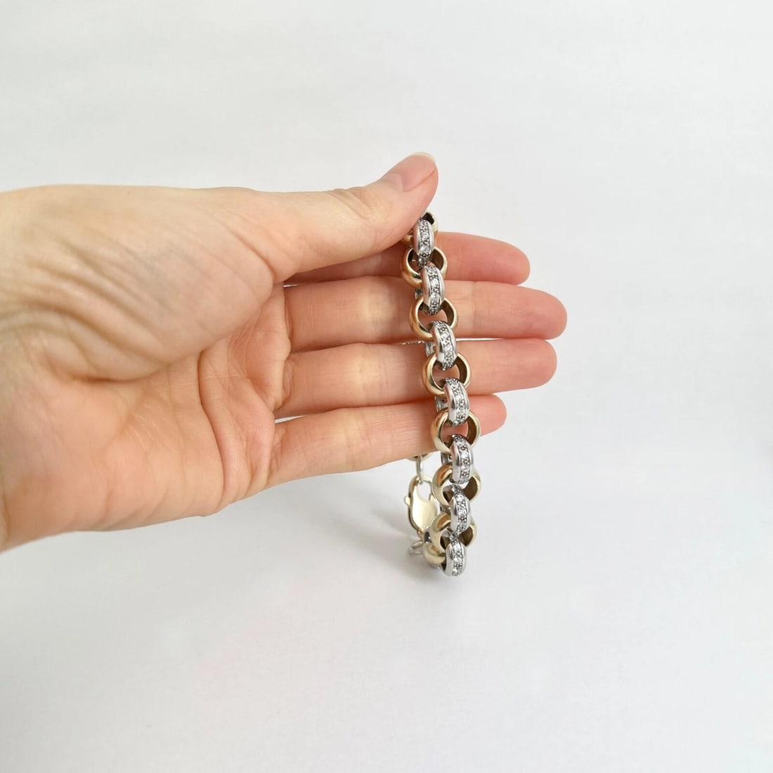 Estate Two-Tone CZ Cubic Zirconia Rolo Bracelet 10K Yellow Gold, 38.27 Grams - 2