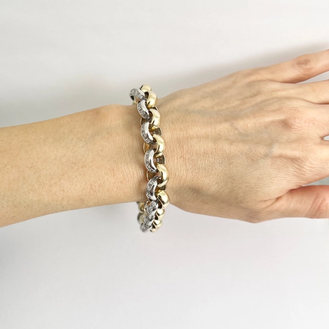 Estate Two-Tone CZ Cubic Zirconia Rolo Bracelet 10K Yellow Gold, 38.27 Grams - 4