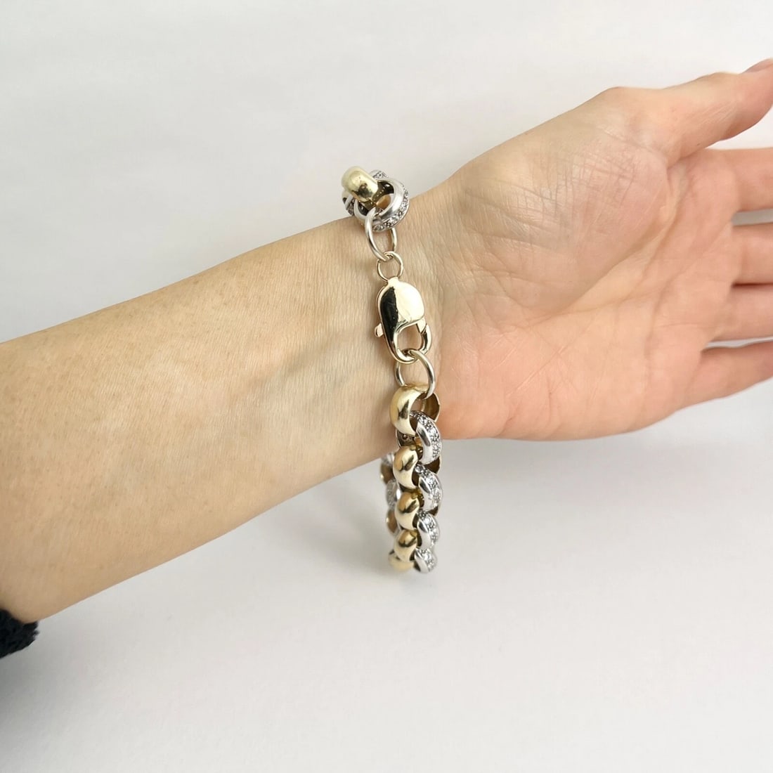 Estate Two-Tone CZ Cubic Zirconia Rolo Bracelet 10K Yellow Gold, 38.27 Grams - 6