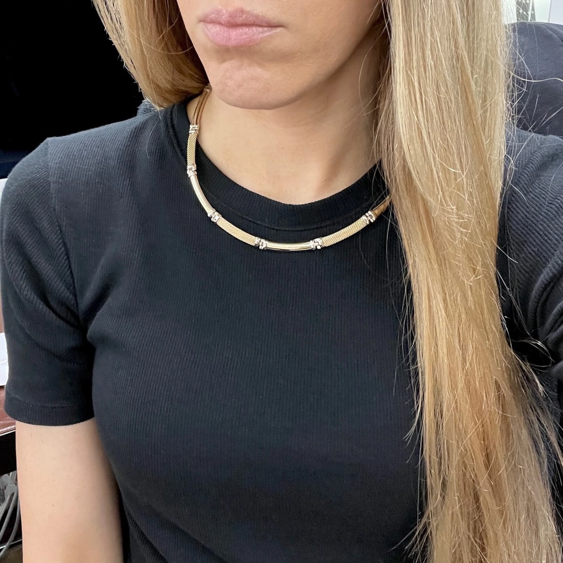 Italian Two-Tone Curved Bar Link Chain Necklace 14K Yellow Gold, 29.73 Grams - 4