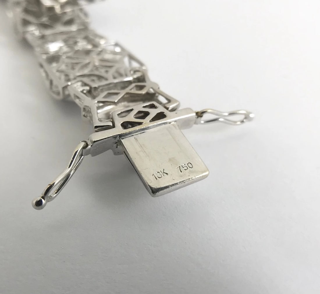 Wide Geometric Pave Diamond Bracelet 18K White Gold, 2 CTW, 8.5 Inches, 43.23 Gr - 12