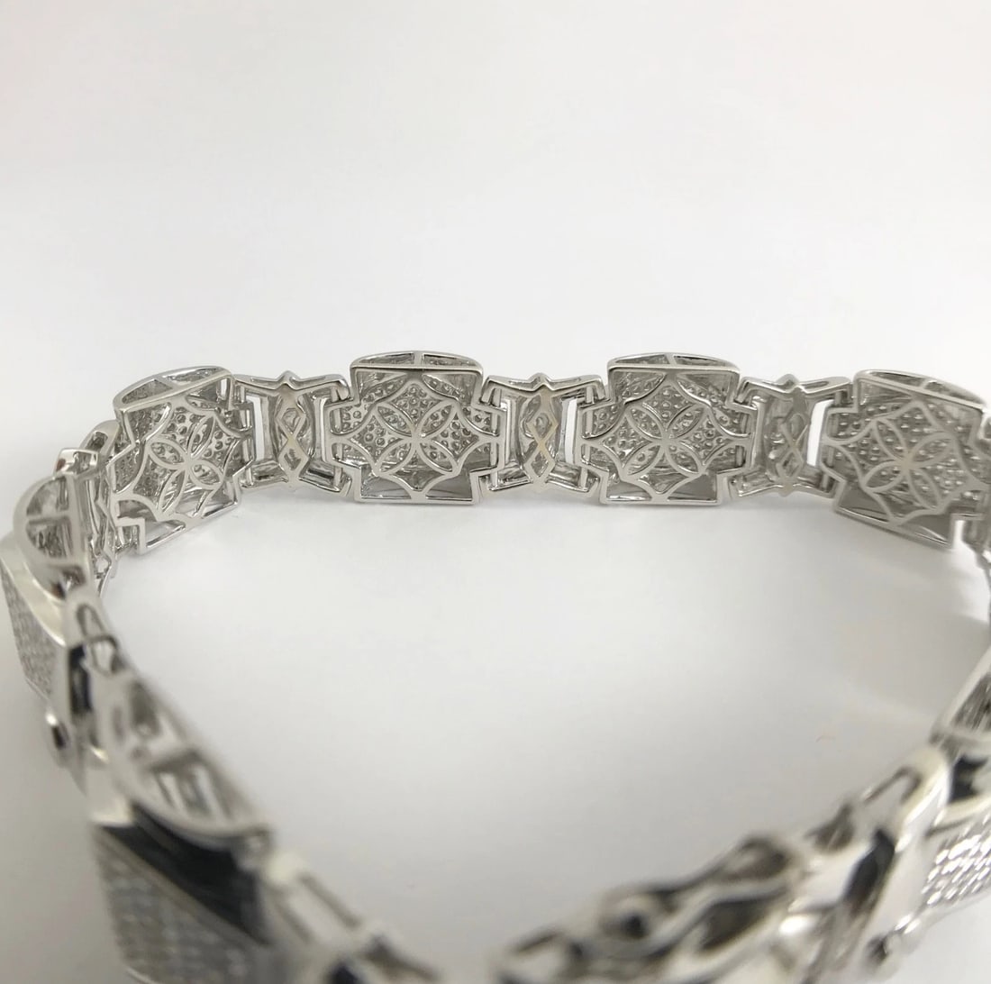 Wide Geometric Pave Diamond Bracelet 18K White Gold, 2 CTW, 8.5 Inches, 43.23 Gr - 9