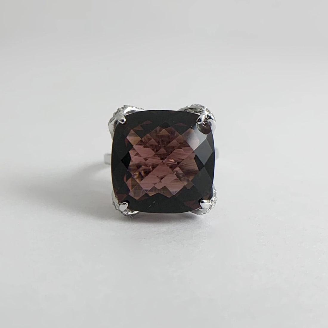 Plum Rhodolite Garnet Diamond Gemstone Cocktail Ring 18K White Gold, 6.35 CTW - 6