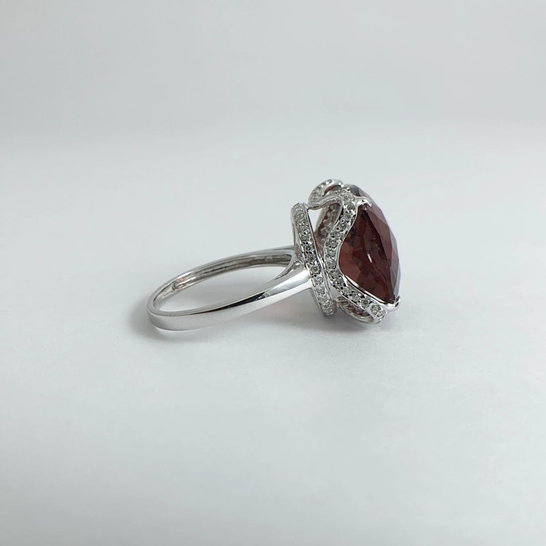 Plum Rhodolite Garnet Diamond Gemstone Cocktail Ring 18K White Gold, 6.35 CTW - 8