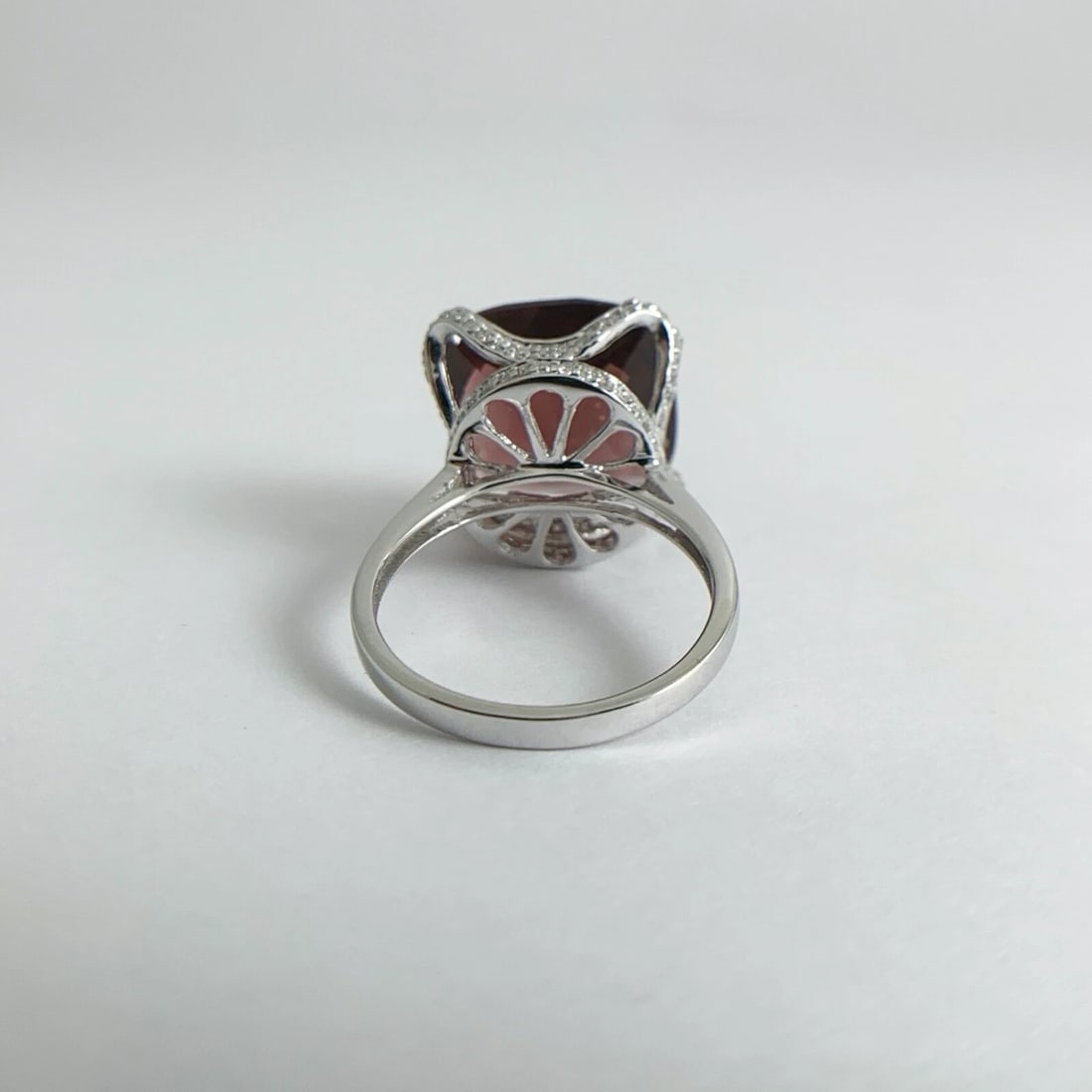 Plum Rhodolite Garnet Diamond Gemstone Cocktail Ring 18K White Gold, 6.35 CTW - 9