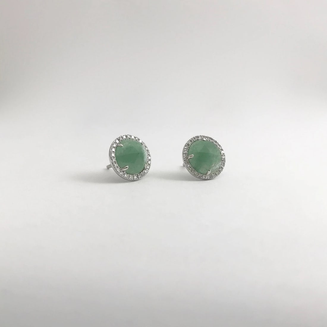 Estate Jade Diamond Halo Stud Earrings 14K White Gold, 3.14 CTW, 2.29 Grams - 7