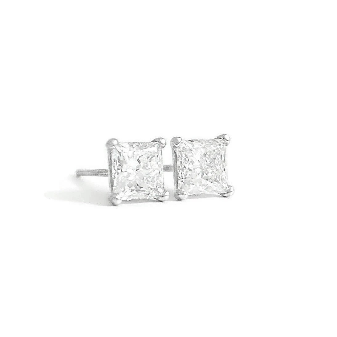 Princess Cut Lab-Created Diamond Stud Earrings 14K White Gold 4-Prong, 1.55 CTW (1 of 4)