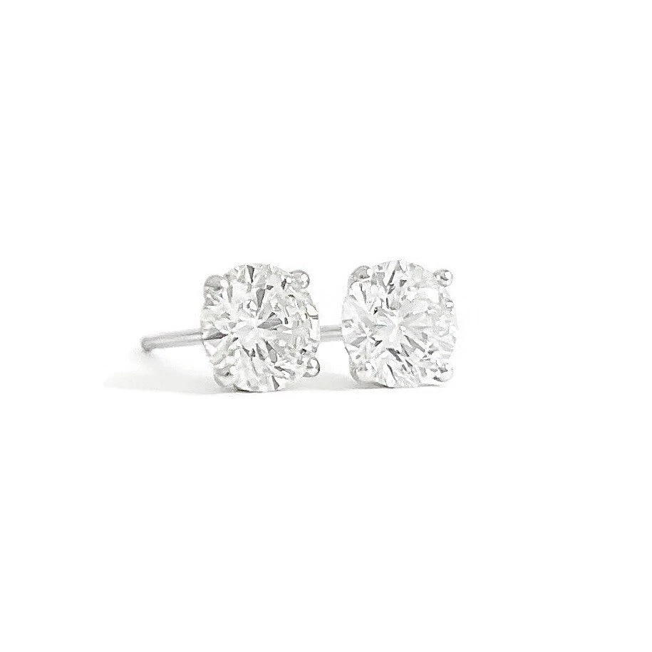 Round Diamond Stud Earrings 14K White Gold 4-Prong Basket, 1.00 CTW (1 of 4)
