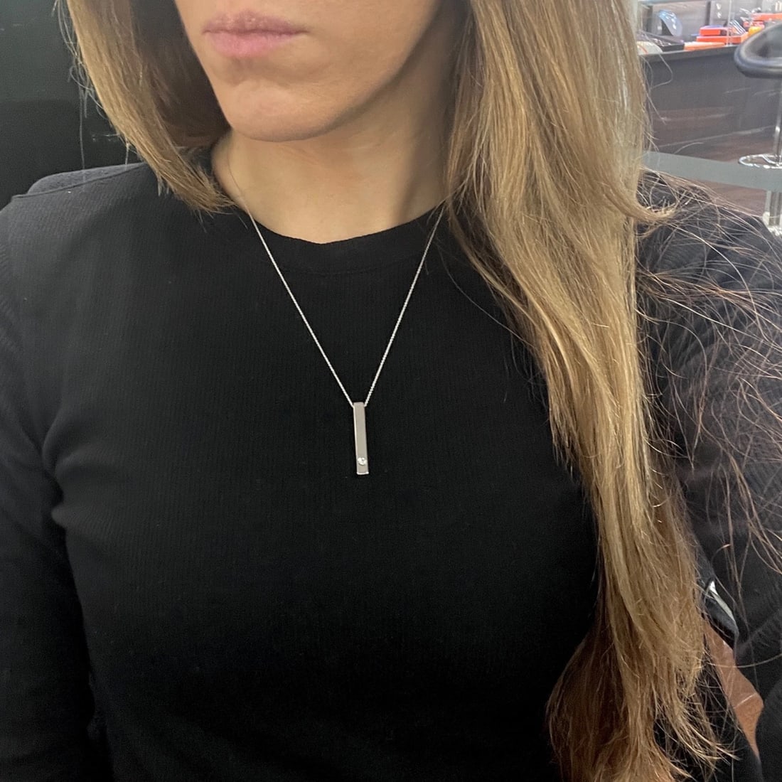 Diamond Drop Stick Bar Pendant Necklace 14K White Gold, .10 CT - 4