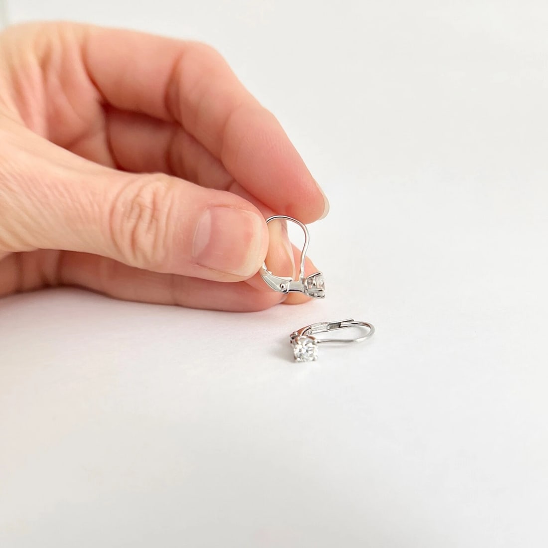 Round Diamond Solitaire Drop Earrings 14K White Gold, .51 CTW - 3