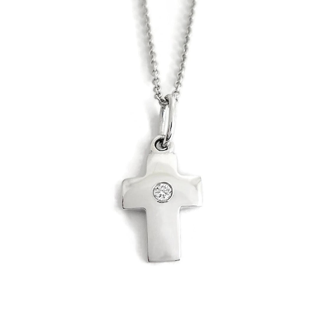 Solitaire Diamond Cross Religious Pendant Necklace 14K White Gold, .05 CT (1 of 6)