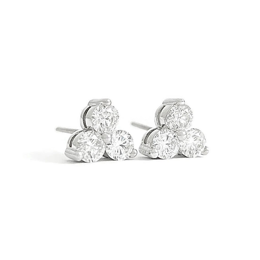 3-Stone Round Diamond Cluster Stud Earrings 14K White Gold, 1.10 CTW (1 of 4)