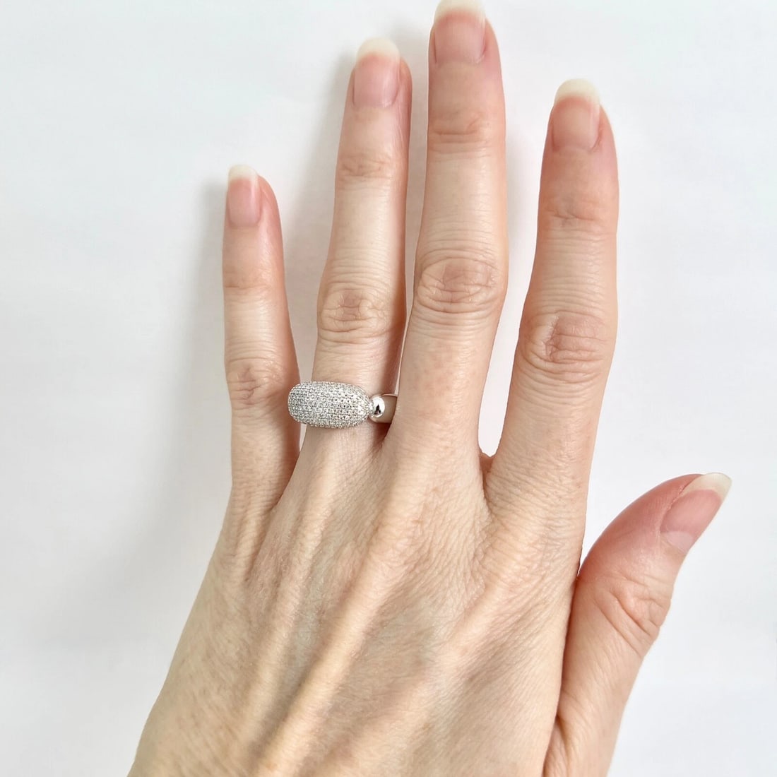 Pave Diamond Dome Bar Statement Band Ring 14K White Gold .46 CTW - 3