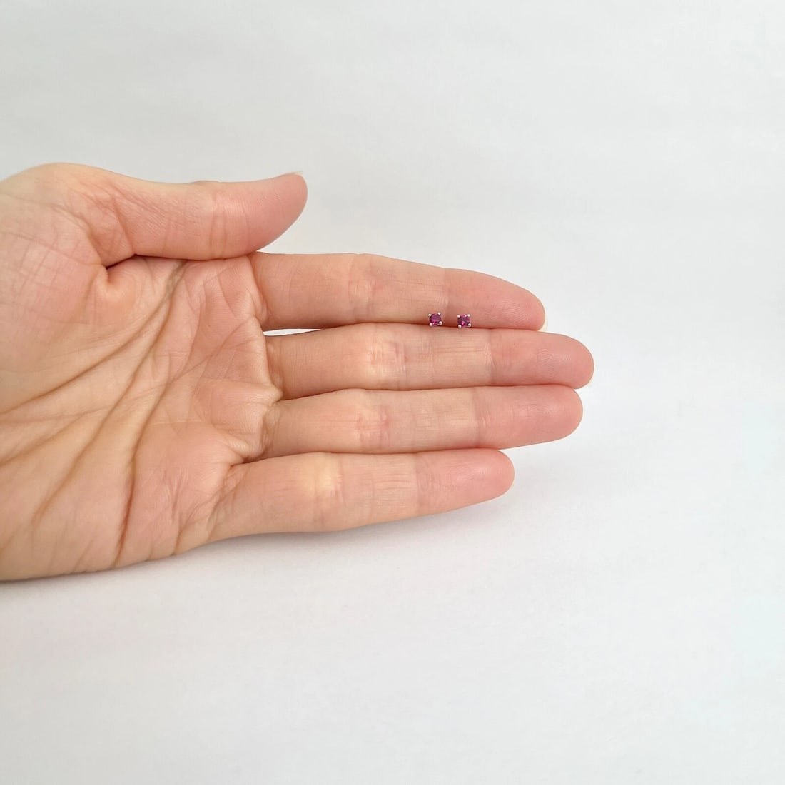 Small Round Ruby Gemstone Stud Earrings 14K White Gold, .16 CTW - 4