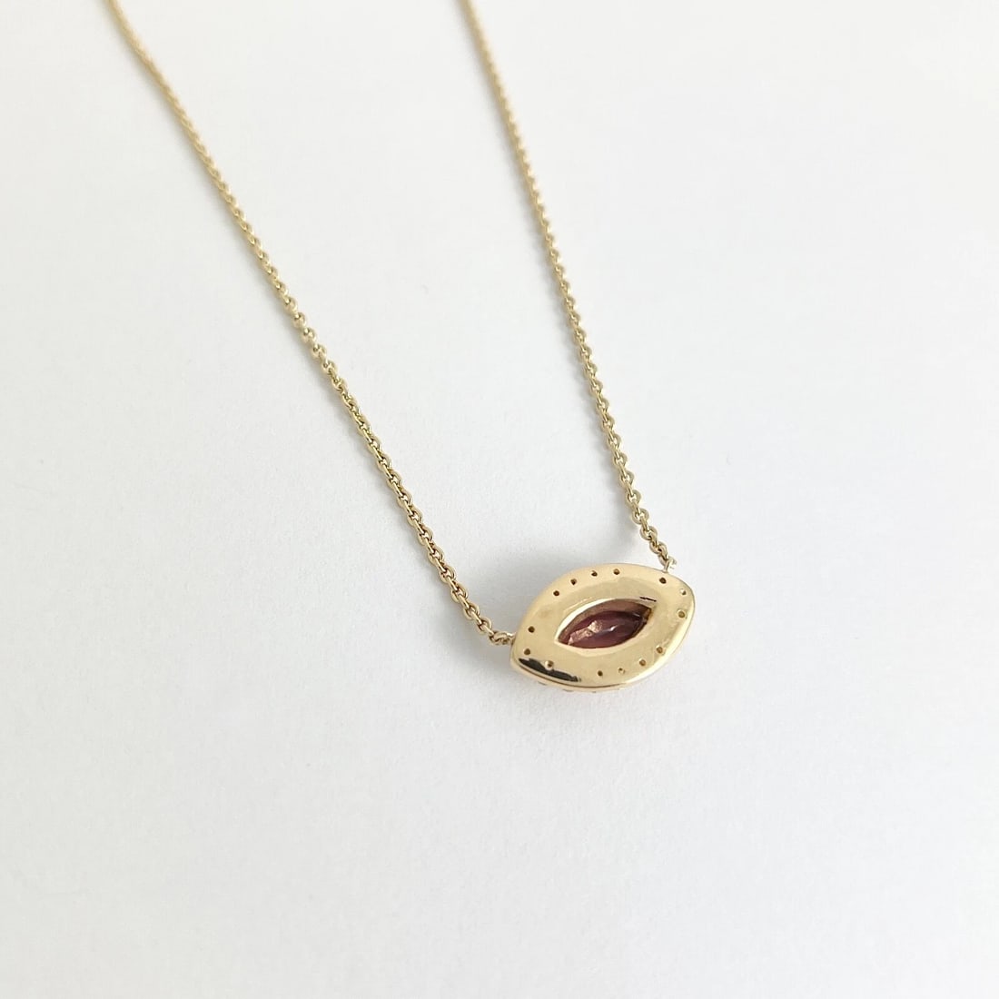 Marquise Garnet Diamond Halo Pendant Necklace 14K Yellow Gold, 1.38 CTW - 6