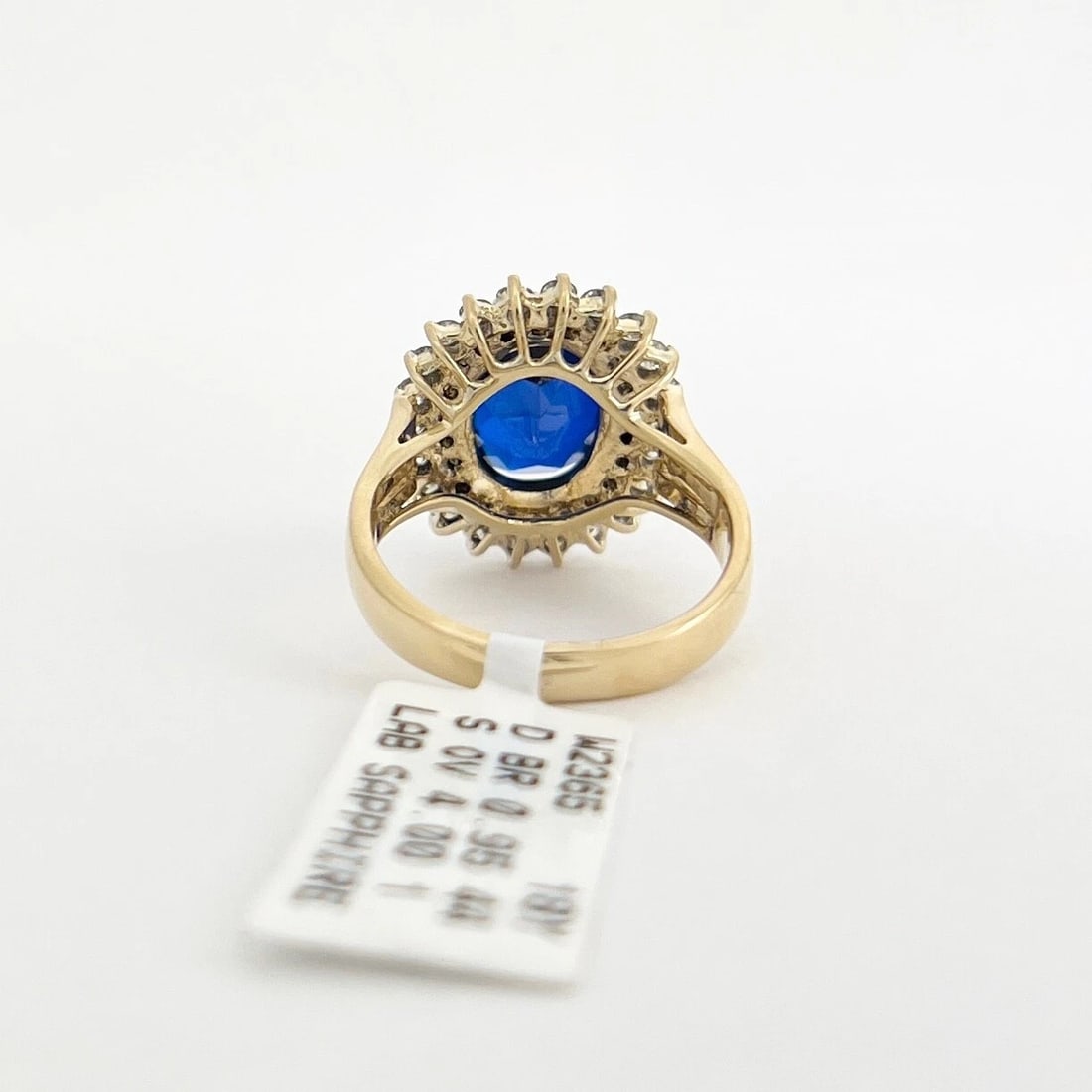 Oval Blue Simulated Sapphire Diamond Double Halo Ring 18K Yellow Gold 4.95 CTW - 7