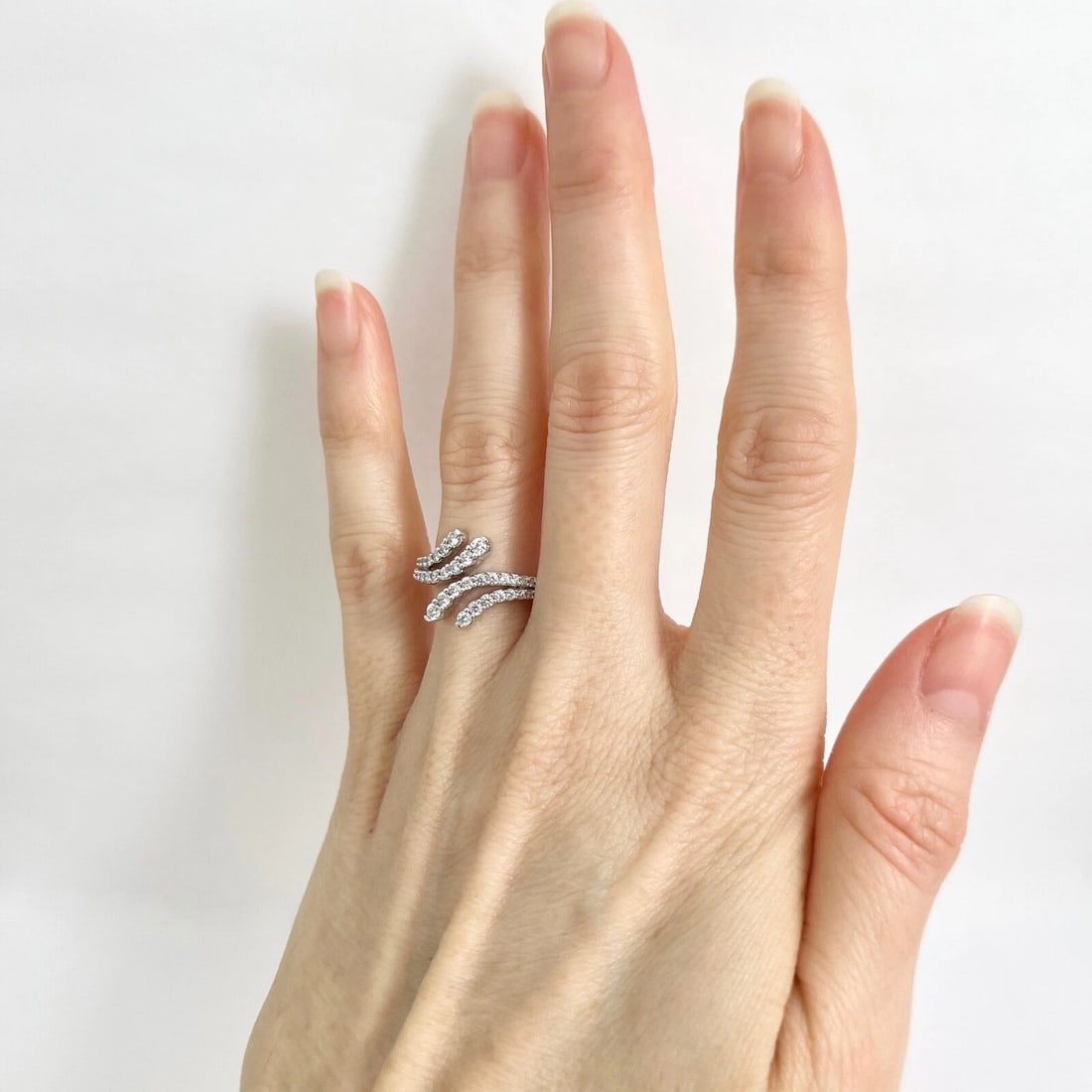 Diamond Wrap Bypass Statement Ring 10K White Gold, .65 CTW - 3