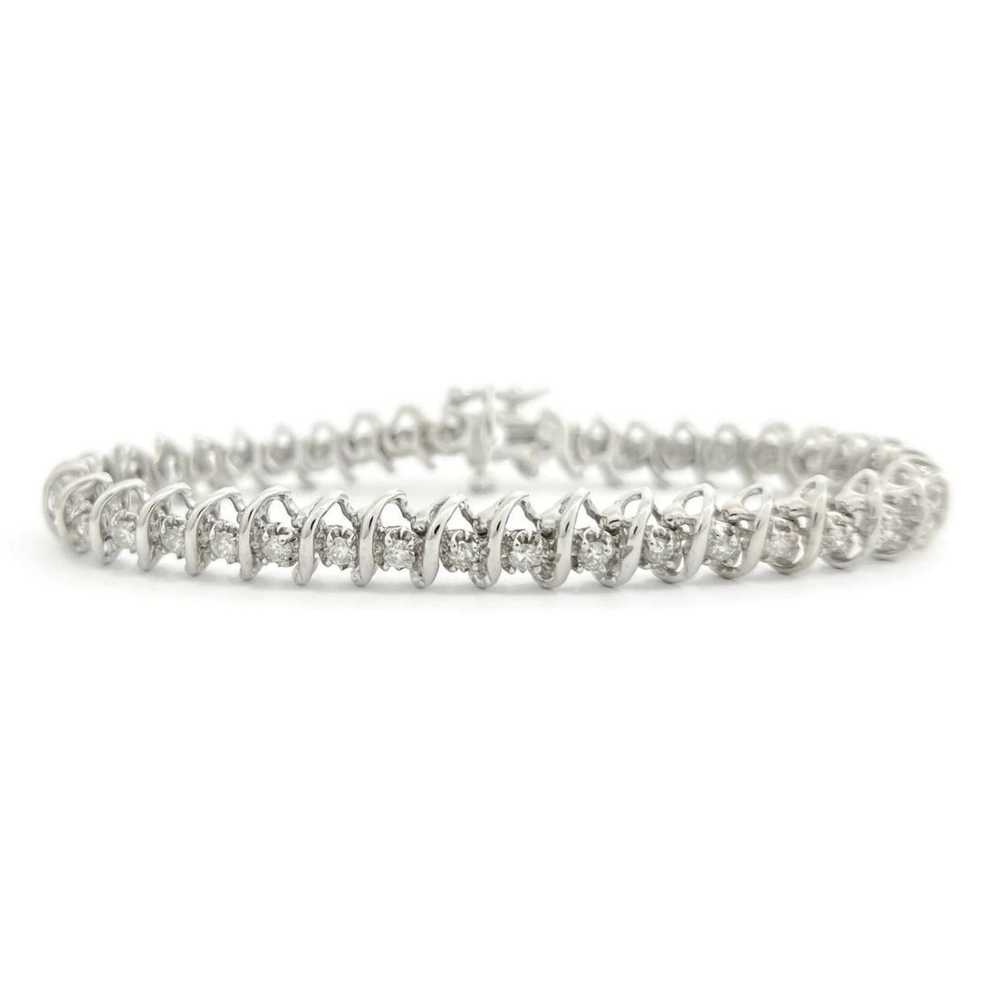Round Diamond S-Link Tennis Bracelet 14K White Gold, 2.05 CTW (1 of 9)