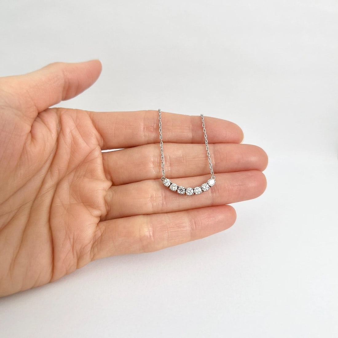 Curved Diamond Flexible Smile Bar Pendant Necklace 14K White Gold, .71 CTW - 3