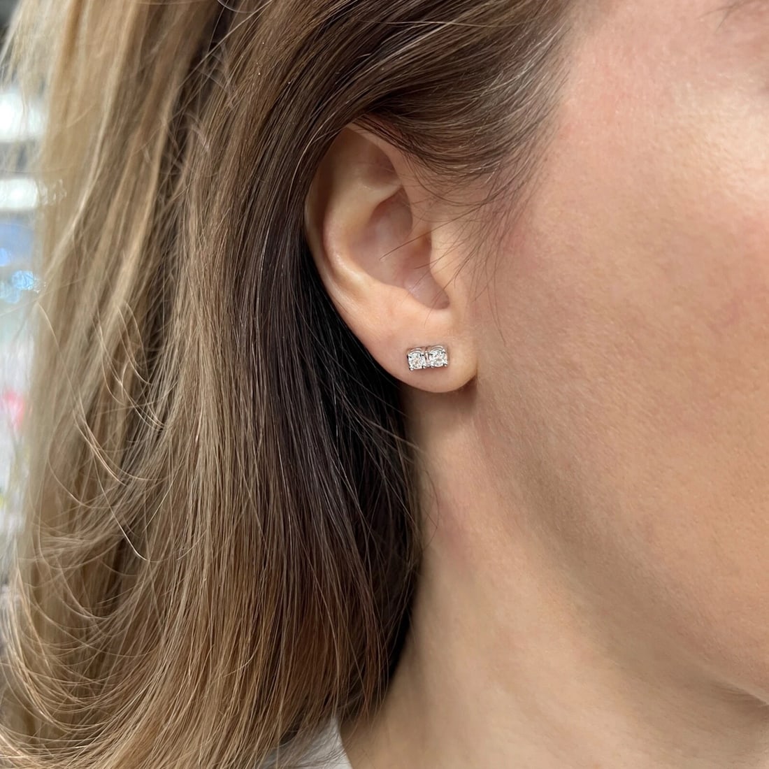 2-Stone Diamond Bar Stud Earrings 14K White Gold .43 CTW - 5