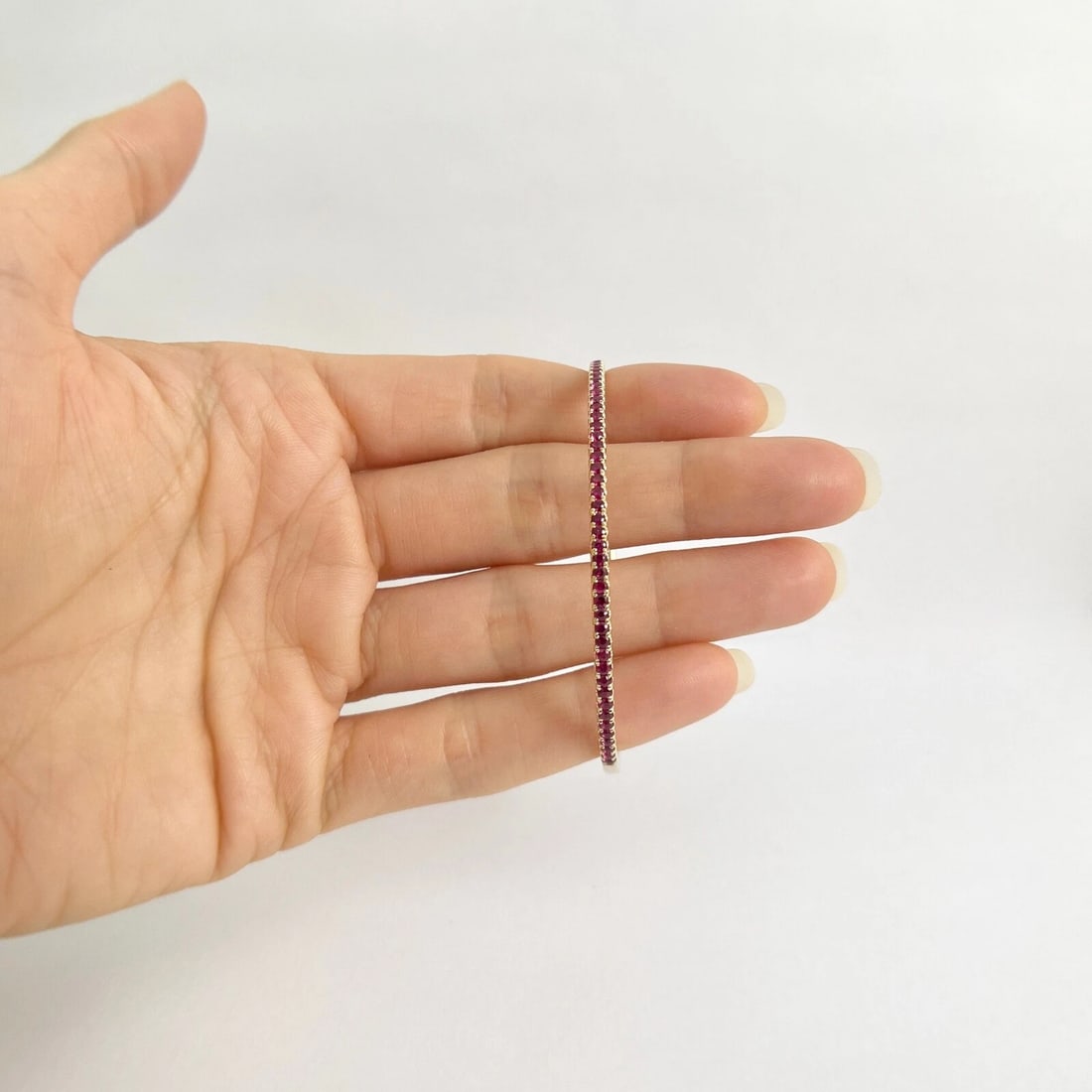 Thin Ruby Gemstone Bangle Bracelet 14K Yellow Gold, 1.05 CTW - 2