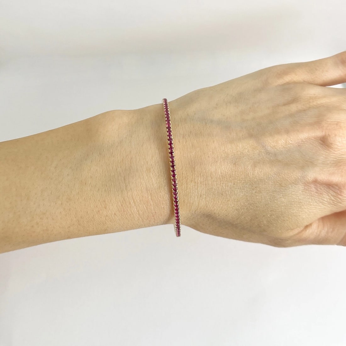 Thin Ruby Gemstone Bangle Bracelet 14K Yellow Gold, 1.05 CTW - 3