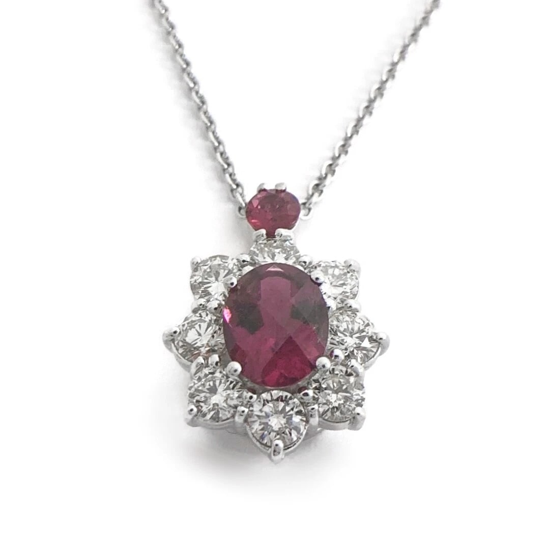 Oval Pink Tourmaline Diamond Halo Pendant Necklace 14K White Gold, 4.11 CTW (1 of 10)