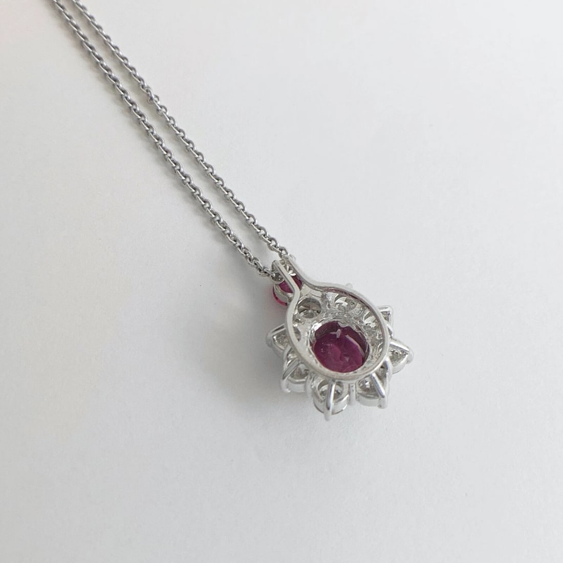 Oval Pink Tourmaline Diamond Halo Pendant Necklace 14K White Gold, 4.11 CTW - 9