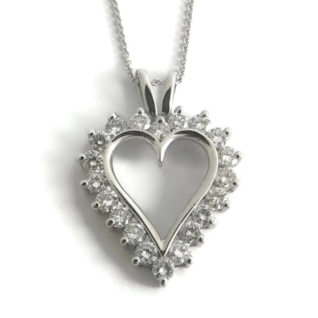 Diamond Open Heart Pendant Necklace 14K White Gold, 1.20 CTW, 6.08 Grams (1 of 10)