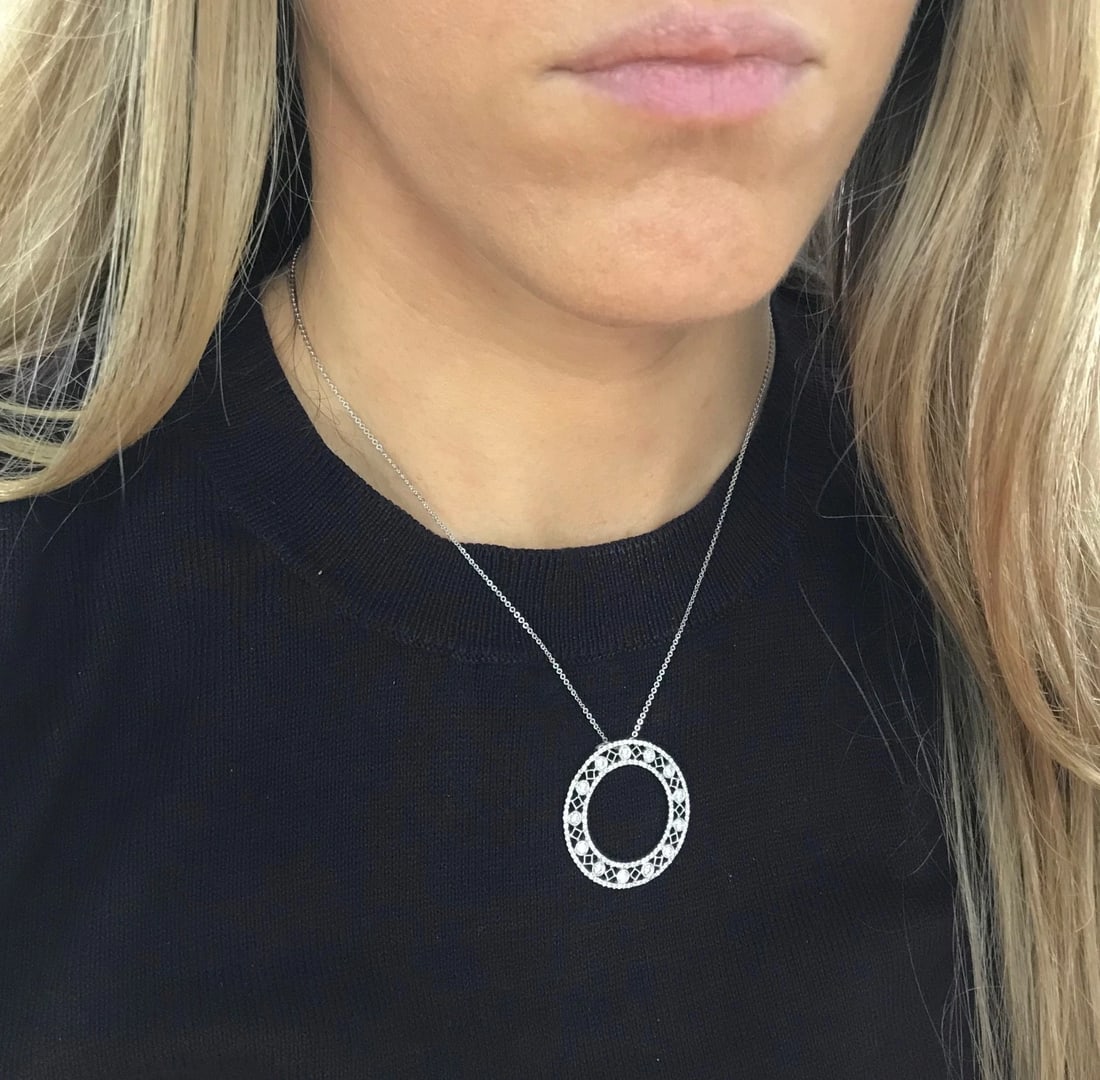Italian Diamond Circle Pendant Necklace in 18K White Gold 1.28 CTW, 6.12 Grams - 6