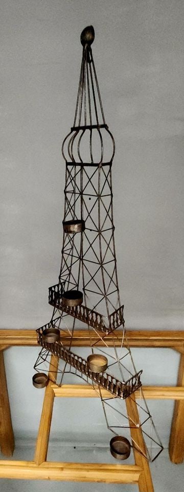 Pair of rare vintage Eiffel Tower brutalist wall sculpture candle holders. 24" tall: Title: Pair of rare vintage Eiffel Tower brutalist wall sculpture candle holders. 24" tall Description: Pair of rare vintage Eiffel Tower brutalist wall sculpture candle holders. 24" tall Please note