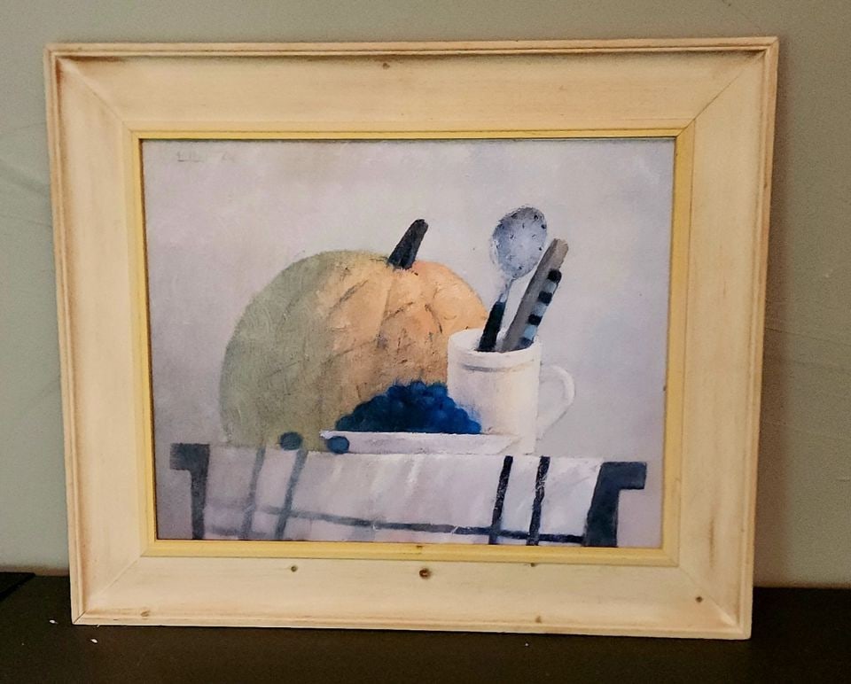Vintage captivating still life oil painting reproduction on board.: Title: Vintage captivating still life oil painting reproduction on board. Description: Vintage captivating still life oil painting reproduction on board. Please note that this lot has a confidential r