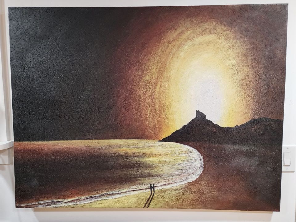 Large compelling vintage expressionist oil painting of surreal landscape: Title: Large compelling vintage expressionist oil painting of surreal landscape Description: Large compelling vintage expressionist oil painting of surreal landscape Please note that this lot has a co