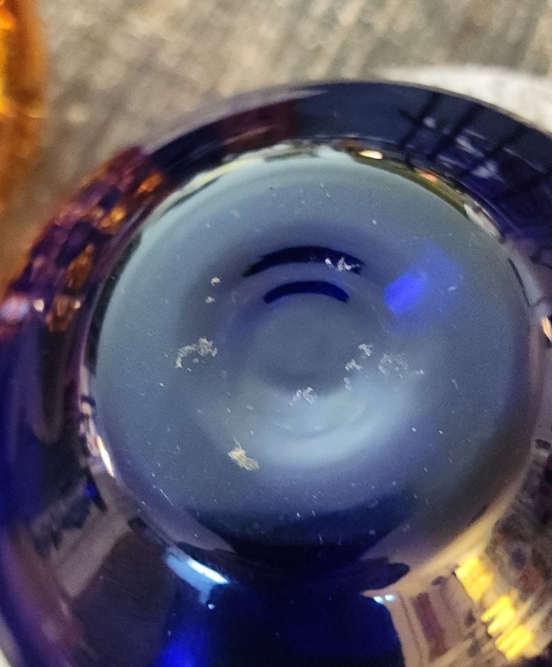 Striking Mid-Century 8.5D x 9H Cobalt Blue Art Glass Sculptural Murano Vase w/ Elegant White Piping - 10