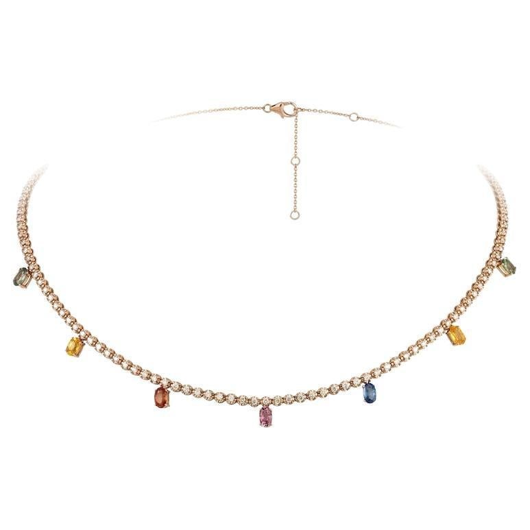 Magnificent Multi Sapphire Diamond Fine Jewellery Rose Gold Tennis Choker (1 of 5)