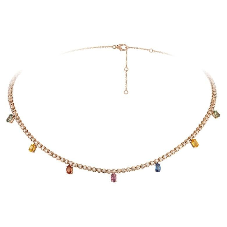 Magnificent Multi Sapphire Diamond Fine Jewellery Rose Gold Tennis Choker - 5