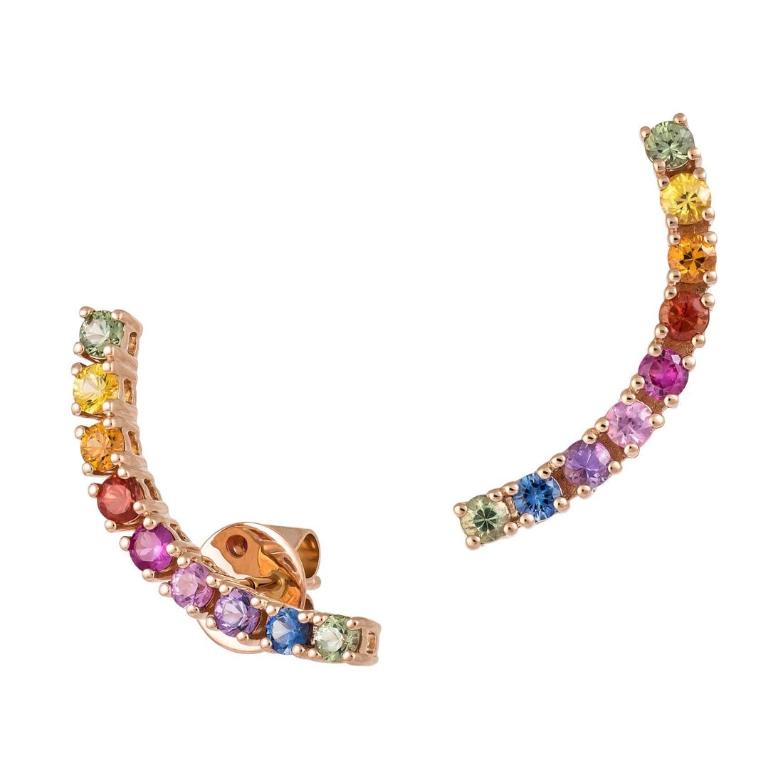 Fashion Multi Sapphire Diamond Earrings 18k Pink Gold Cuff Style for Her: Title: Fashion Multi Sapphire Diamond Earrings 18k Pink Gold Cuff Style for Her Description: Earrings White Pink 18 K Multi Sapphire 1.50 Cts/18 Pcs Weight 3,96 grams With a heritage of ancient fine S