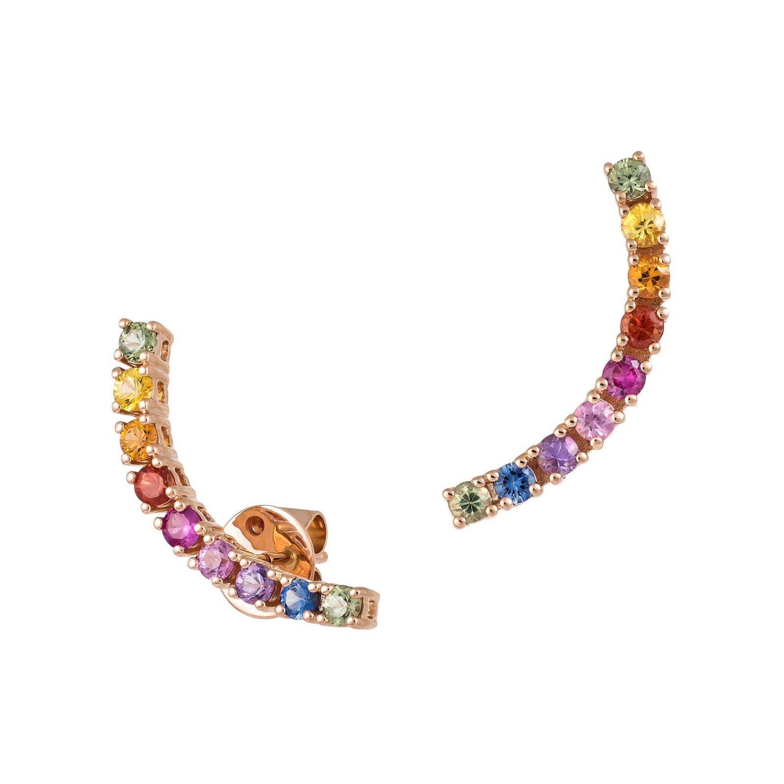 Fashion Multi Sapphire Diamond Earrings 18k Pink Gold Cuff Style for Her - 3