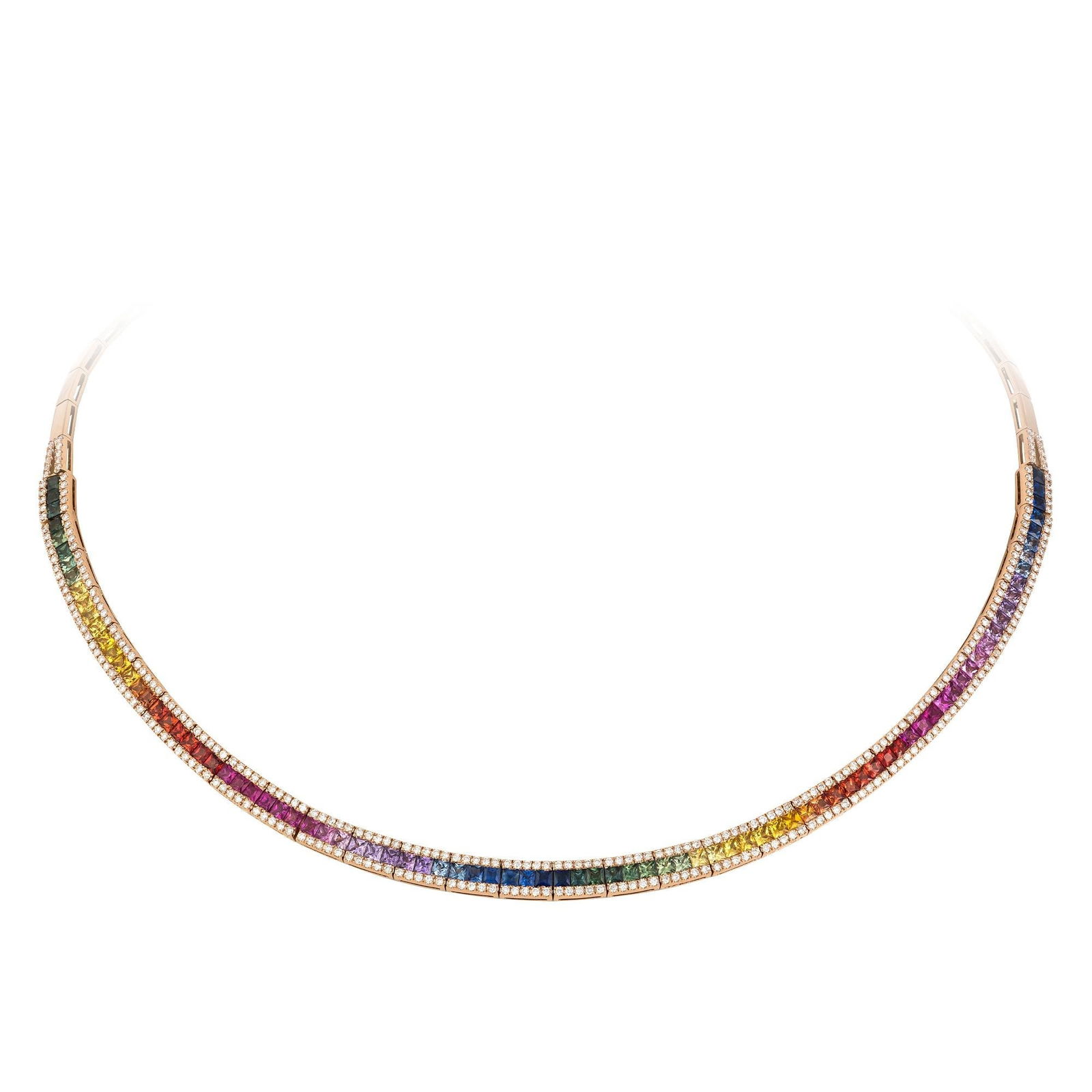 Breathtaking Multi Sapphire Diamond 18 Karat Rose Gold Necklace for Her - 3